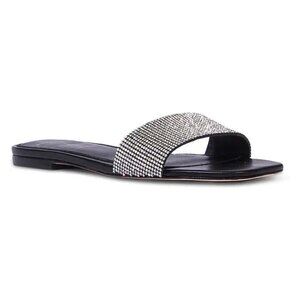 BLACK Suede Studio Women's Slides "Alexandra" Sandals Flats Stones